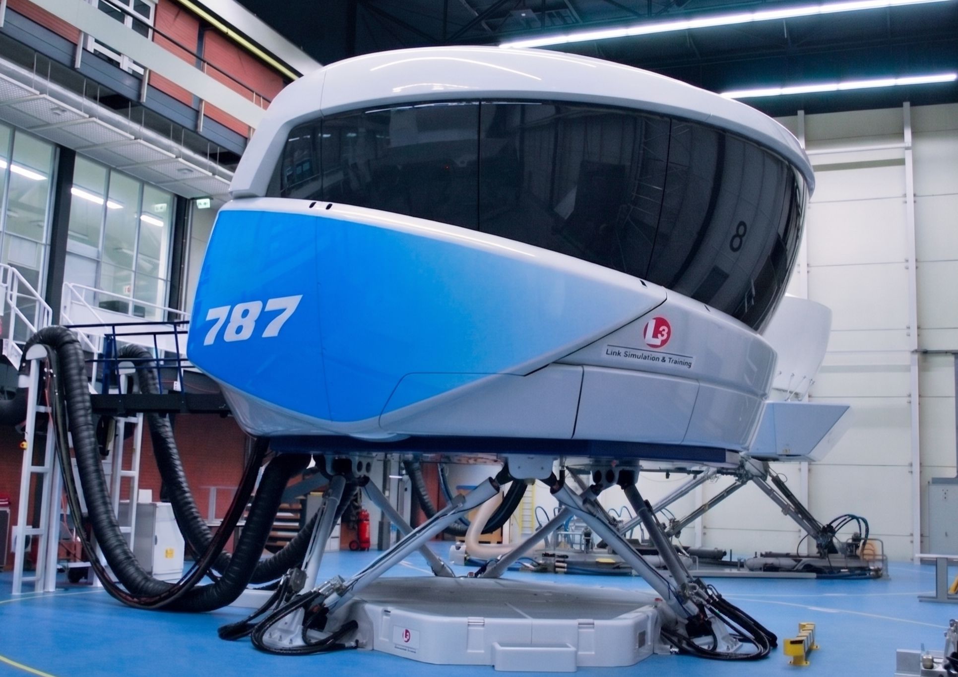 Boeing 787 full-flight simulator on its motion platform.