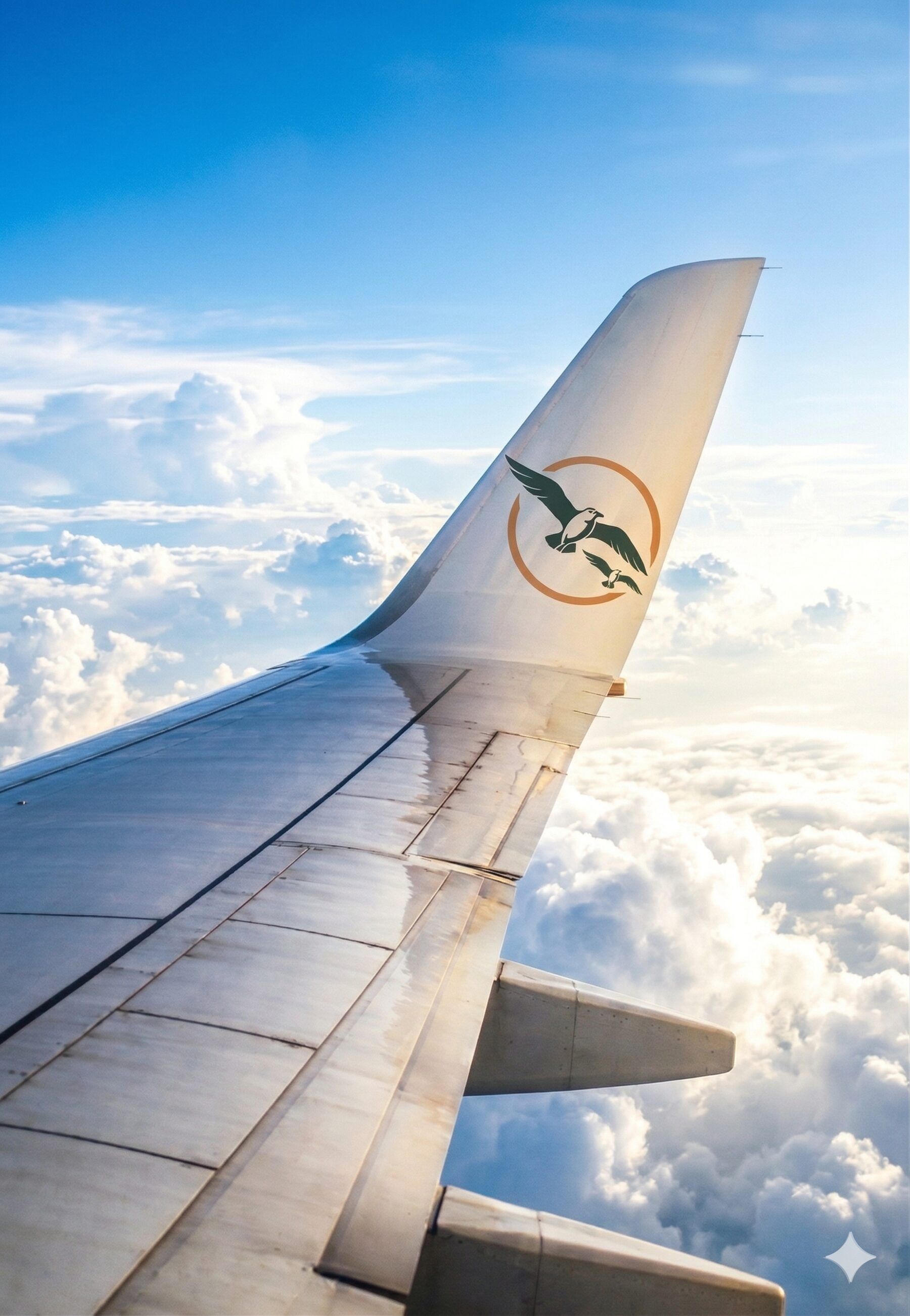 A jet winglet seen at altitude, with the WingMentor mark on the surface. A calm view from the instructor's vantage point.